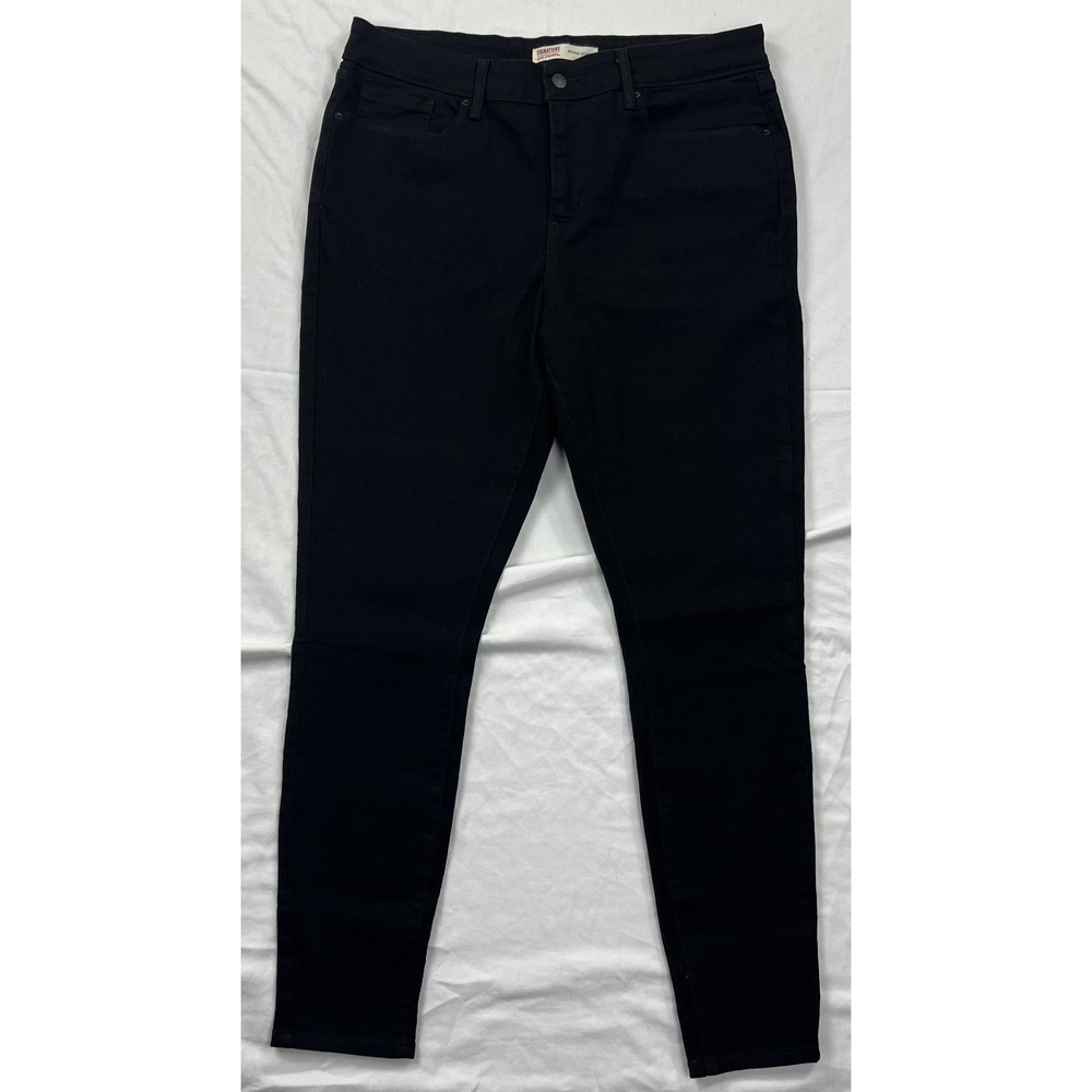 Signature by Levi Strauss Womens 14M Black Mid-Rise Skinny Jeans W32 L30 Stretch